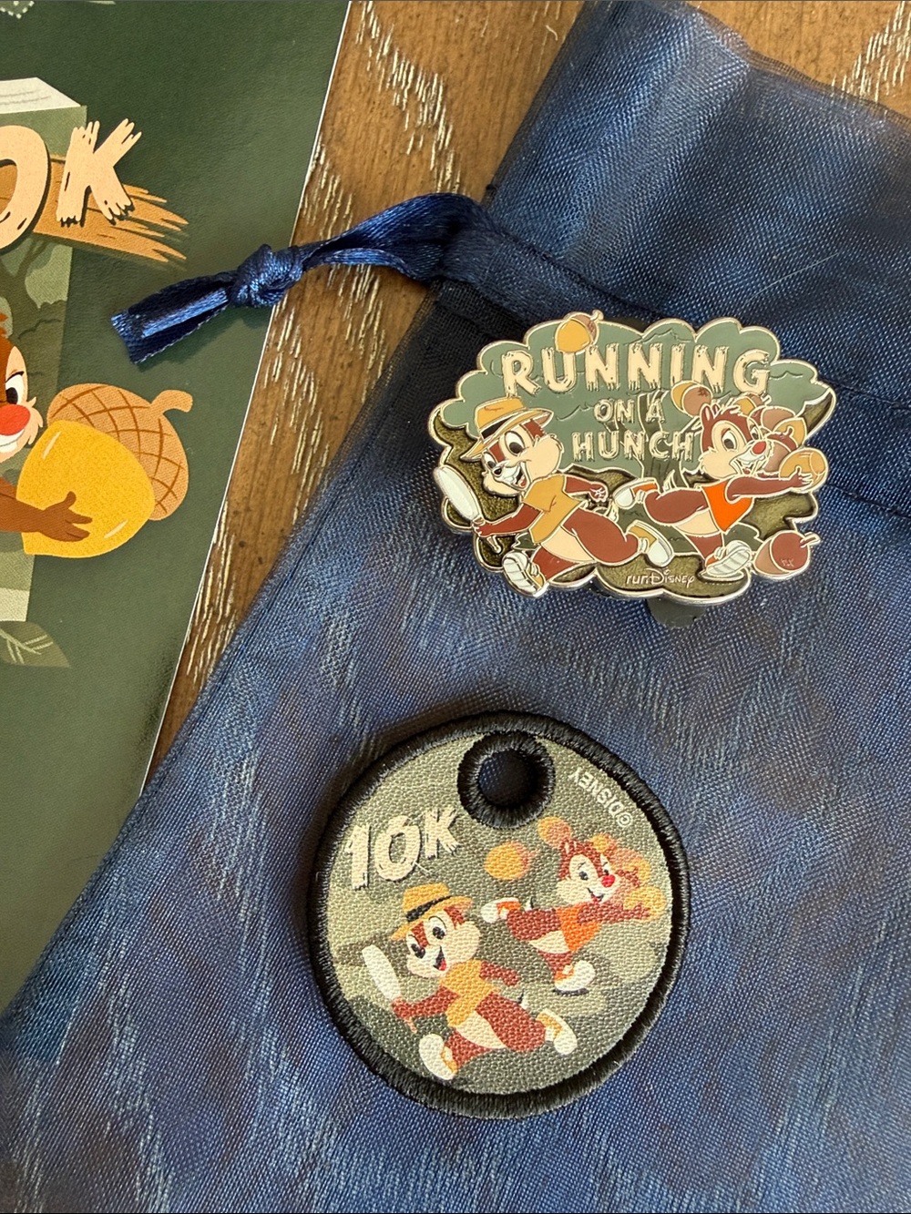 Disney Chip 'n' Dale 10k marathon pin, postcard combo 2026 with Brooks shoe tag